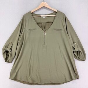 Tempted‎ Hearts Womens 2X Green Flowy Career Half Zip Comfort Stretch